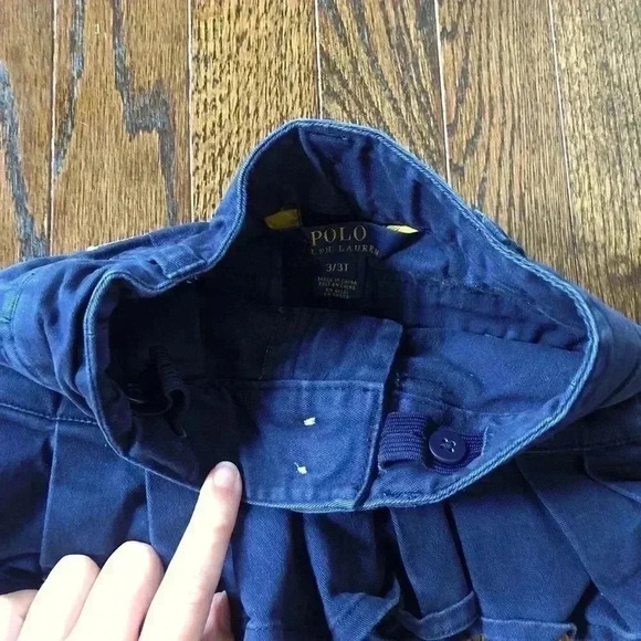 Polo Ralph Lauren Girls 3/3T Navy Blue Khaki Ruffled Adjustable-Waist Skirt - Picture 3 of 7